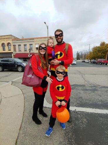 Family in matching costumes