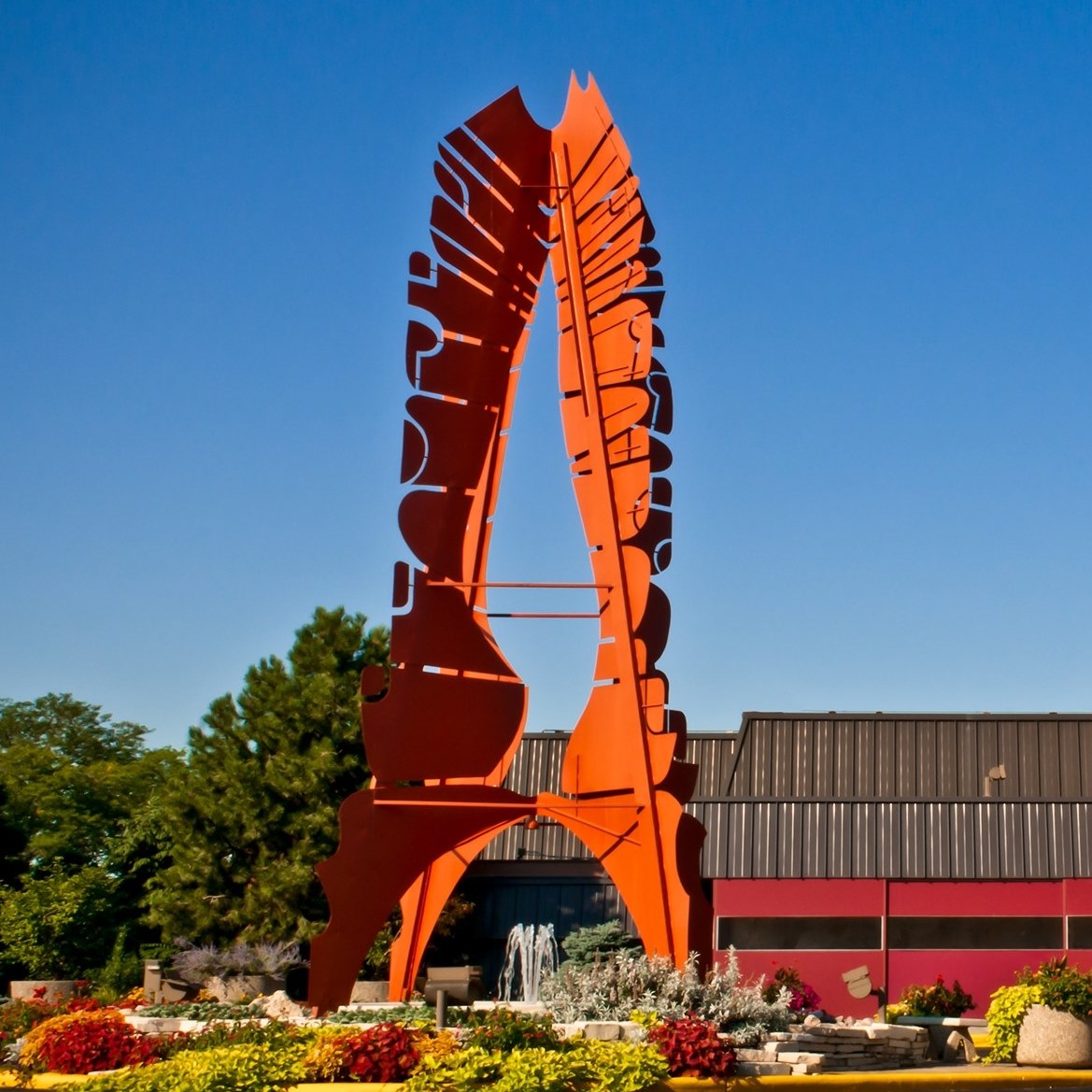 Fireside Theatre sculpture, tall and orange