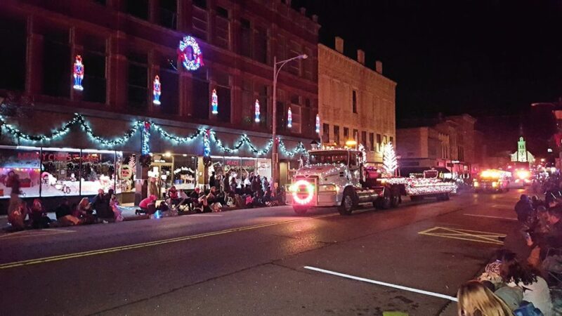 Lighted floats in Watertown's Christmas Parade of Lights