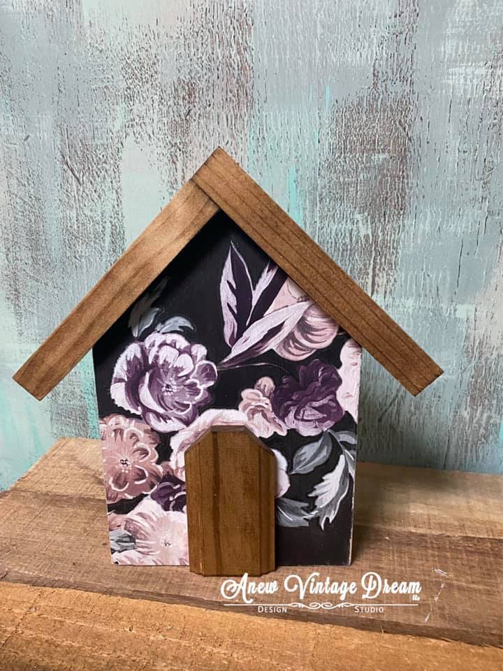 Vintage Shop Hop Wooden House with Transfer purple flowers