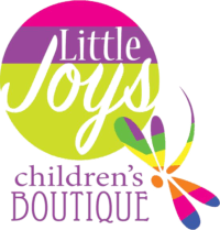 Pink, purple & green with butterfly Little Joys Boutique logo