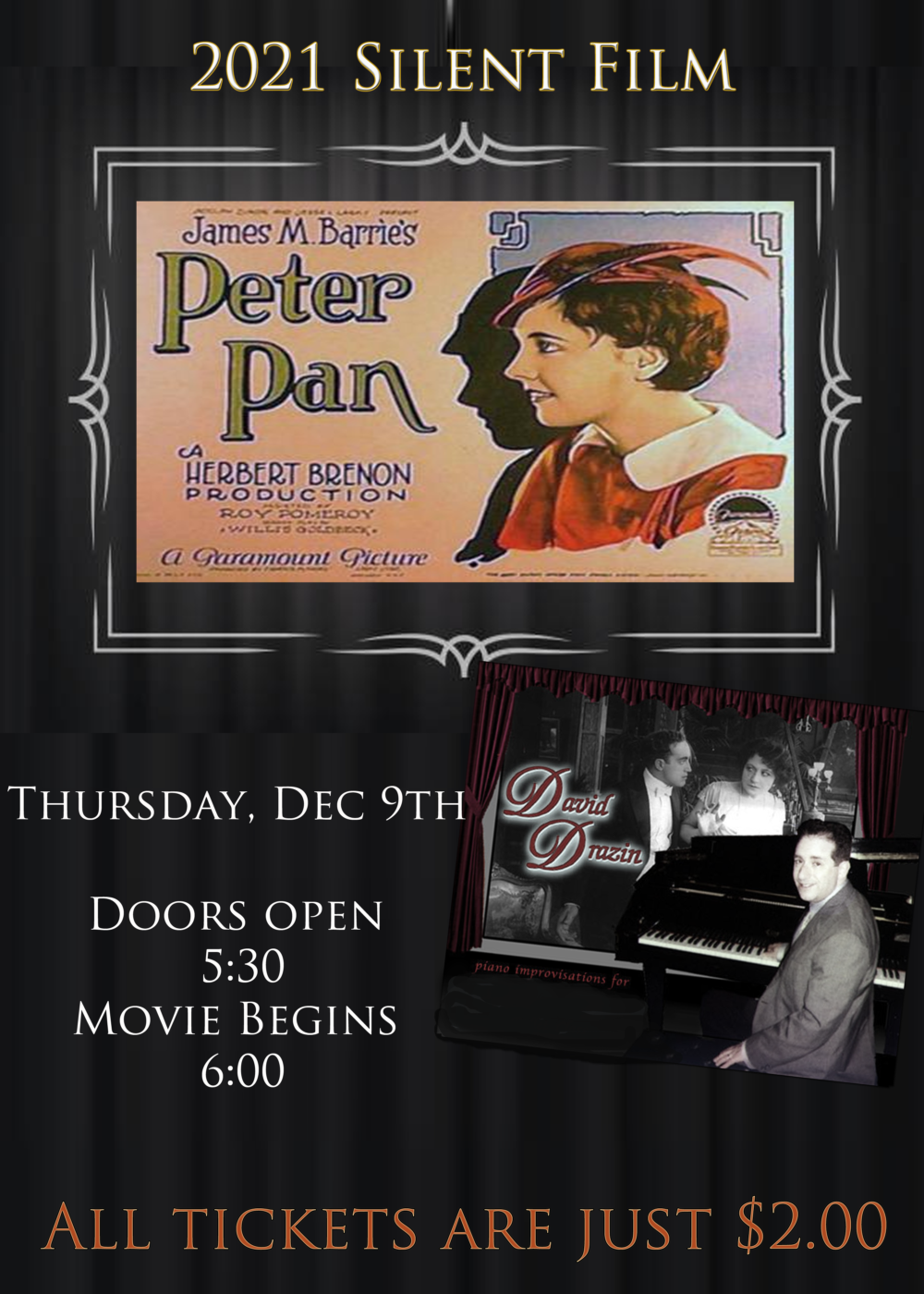 Flyer for silent film Peter Pan at Towne Cinema
